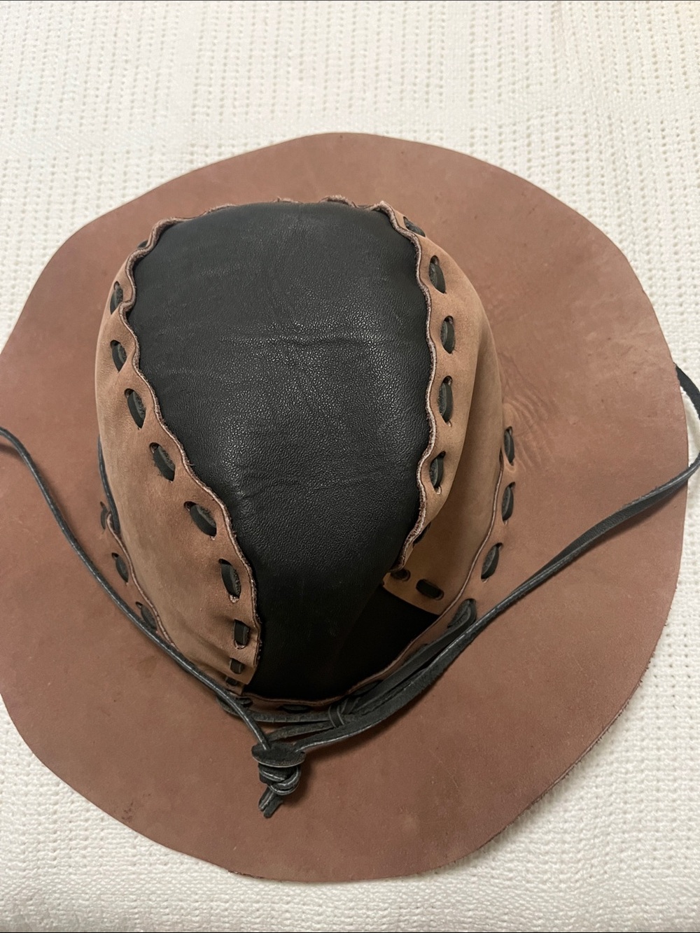 Hand made Men's or Women’s Brown and Black Leather Hat.